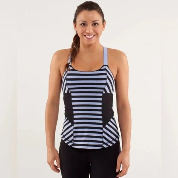 Lululemon Work It Out Tank Top Sea Stripe Polar Haze Black Black Size 4 - Picture 3 of 11